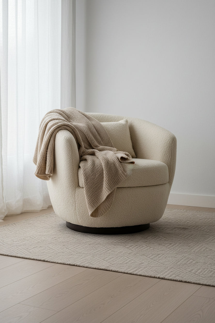 Fauteuil club pivotant rembourré beige 37,2 avec rangement et design ergonomique