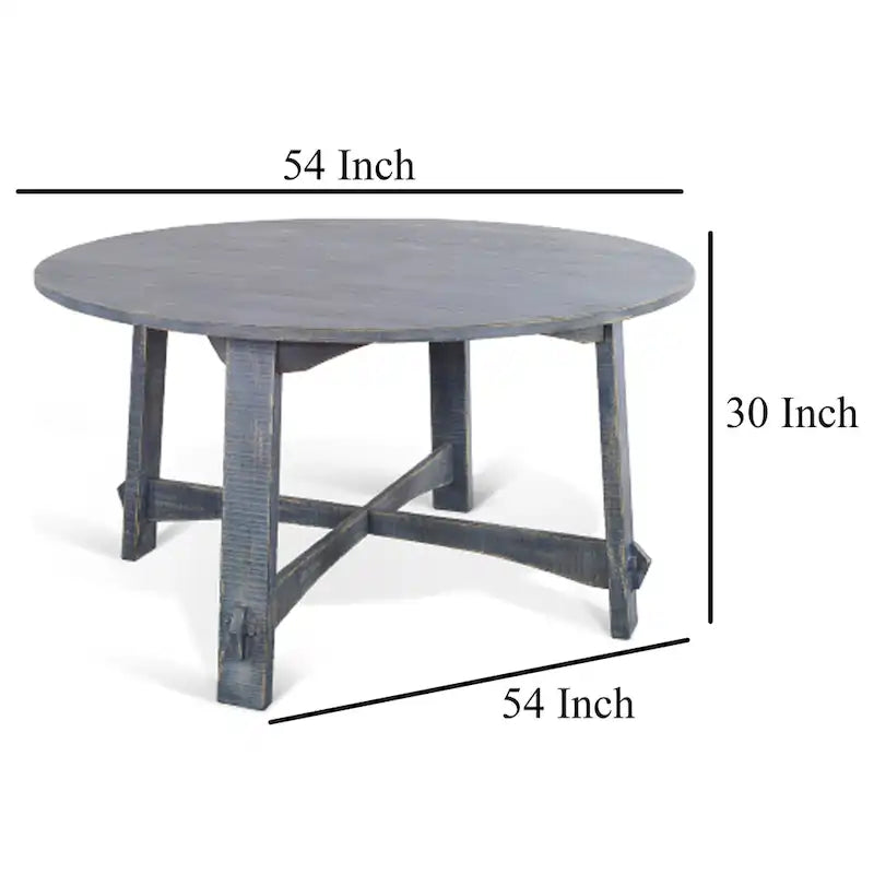 Table de salle à manger, bois d'acajou bleu océan à planches rondes de 54 pouces