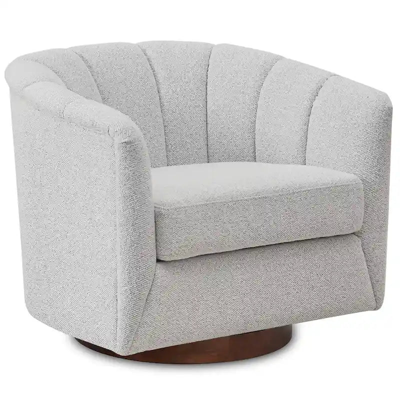 Fauteuil pivotant en tissu avec rotation à 360°, base en bois et capacité de poids de 158 kg