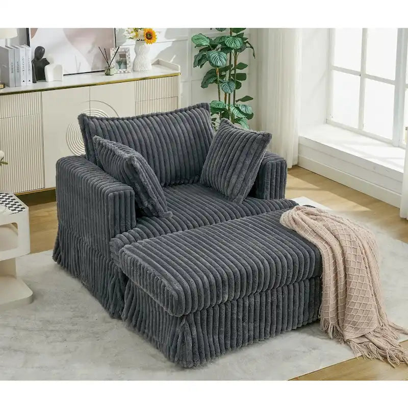 Chaise longue surdimensionnée moderne gris foncé de 47,8 po avec pouf et oreillers