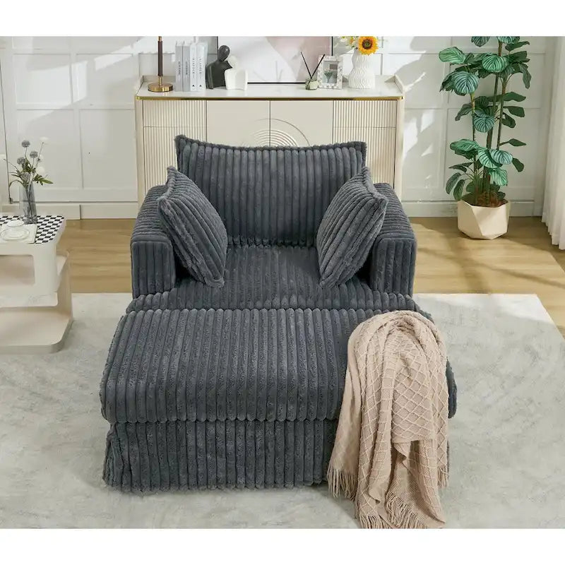 Chaise longue surdimensionnée moderne gris foncé de 47,8 po avec pouf et oreillers