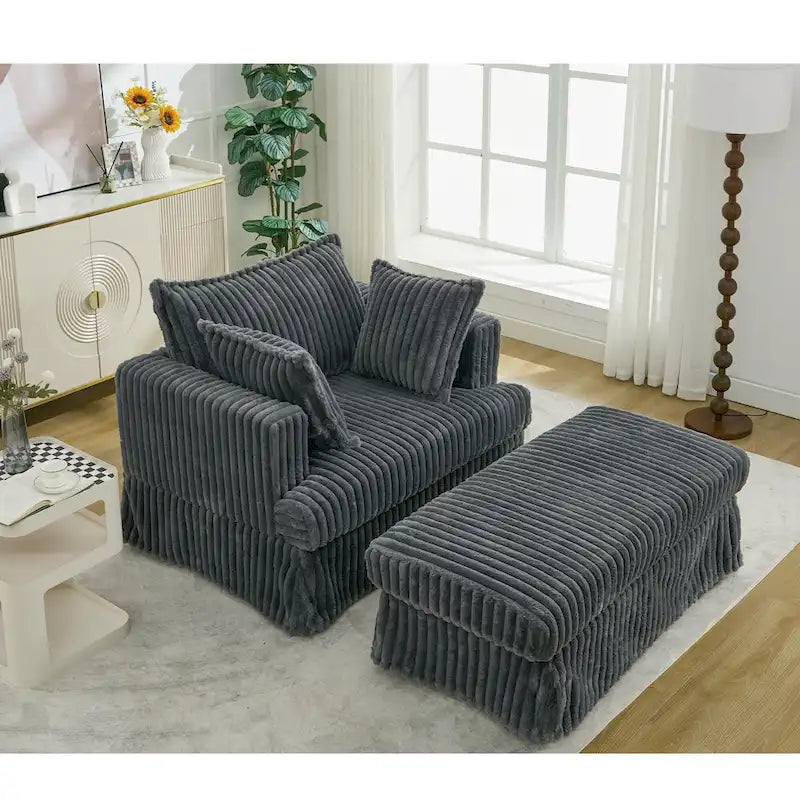 Chaise longue surdimensionnée moderne gris foncé de 47,8 po avec pouf et oreillers