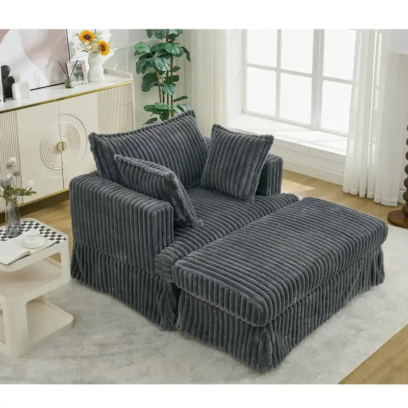 Chaise longue surdimensionnée moderne gris foncé de 47,8 po avec pouf et oreillers
