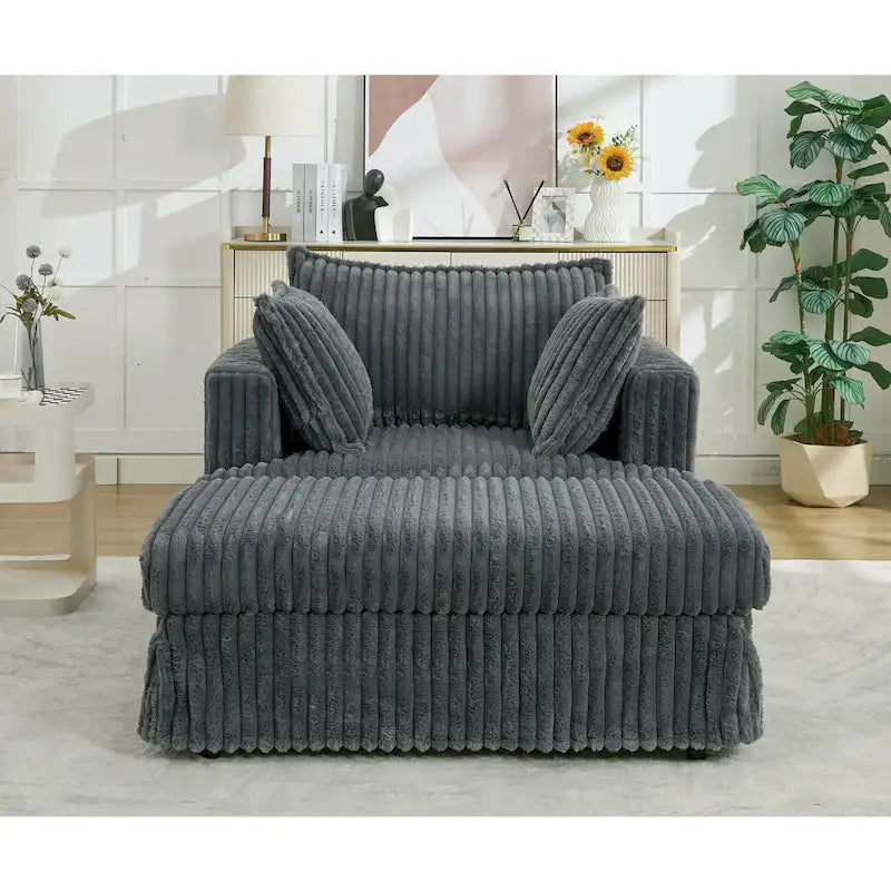 Chaise longue surdimensionnée moderne gris foncé de 47,8 po avec pouf et oreillers