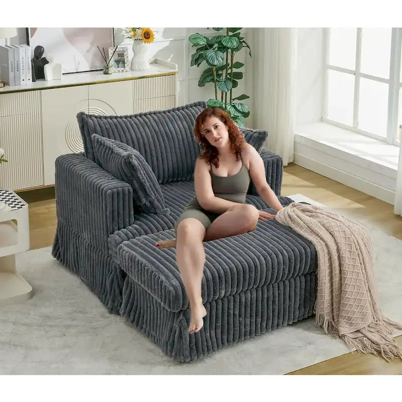 Chaise longue surdimensionnée moderne gris foncé de 47,8 po avec pouf et oreillers