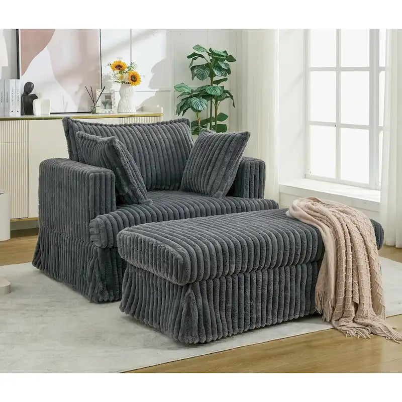 Chaise longue surdimensionnée moderne gris foncé de 47,8 po avec pouf et oreillers