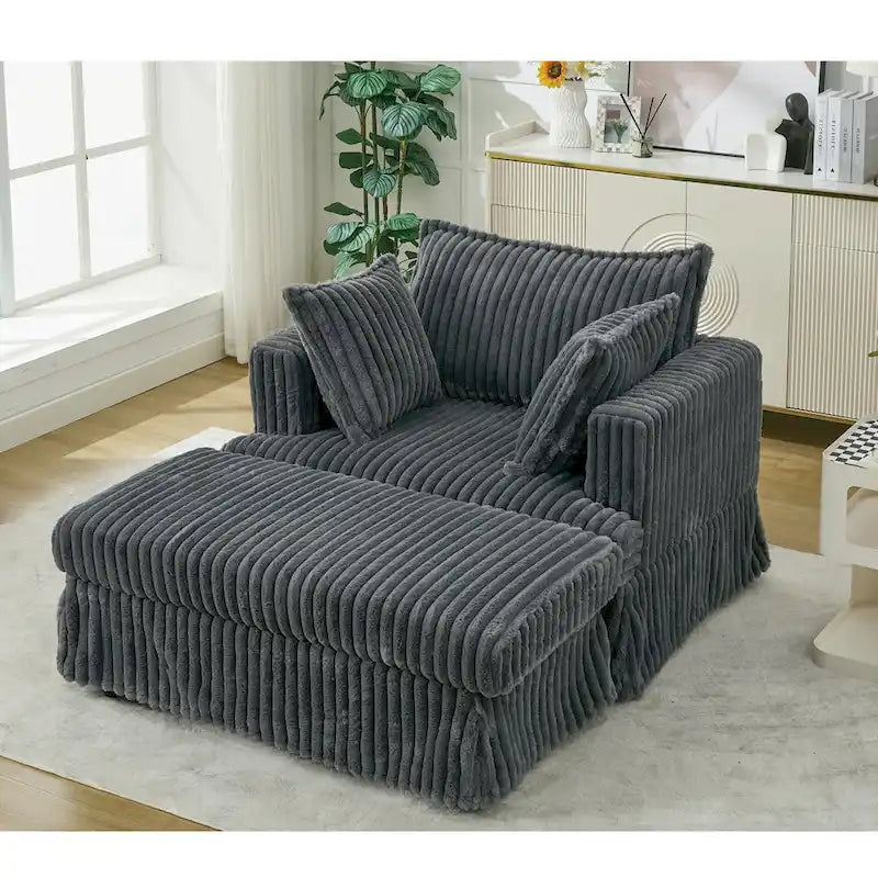 Chaise longue surdimensionnée moderne gris foncé de 47,8 po avec pouf et oreillers