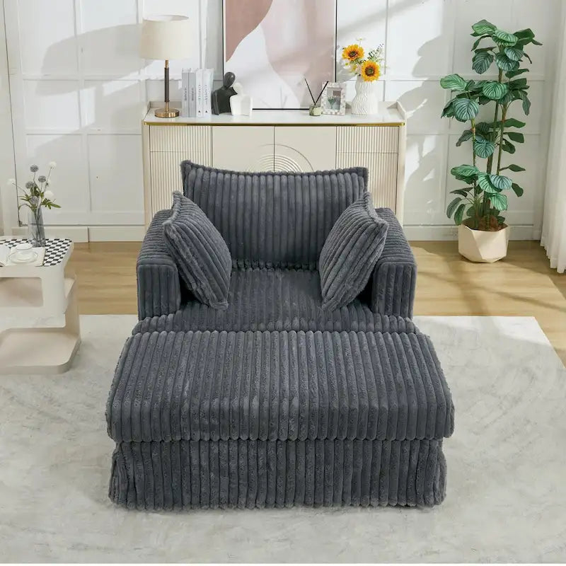 Chaise longue surdimensionnée moderne gris foncé de 47,8 po avec pouf et oreillers