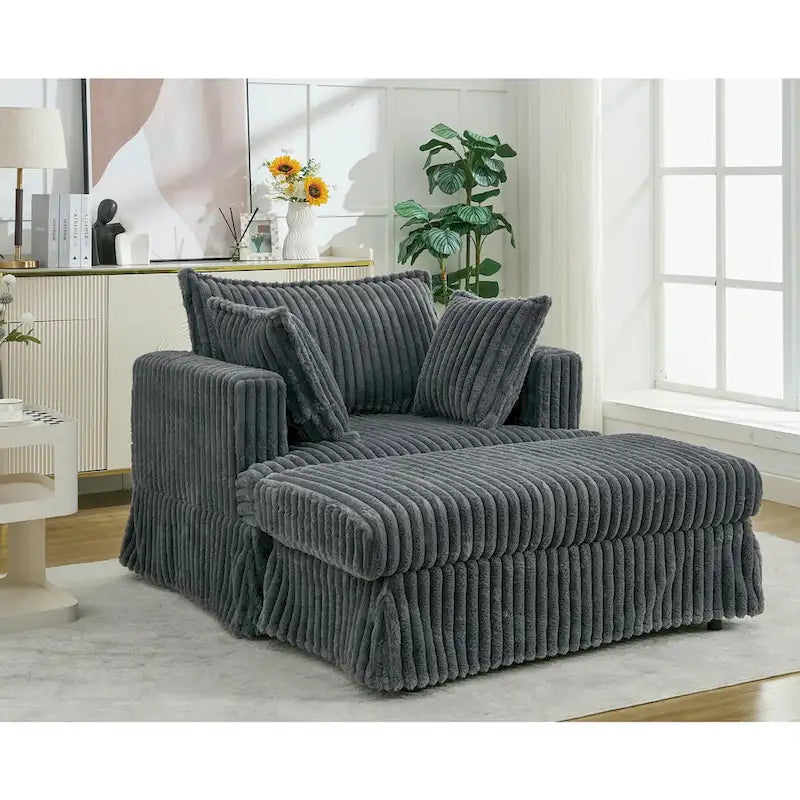 Chaise longue surdimensionnée moderne gris foncé de 47,8 po avec pouf et oreillers