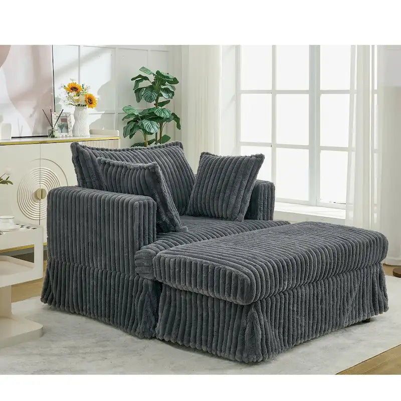 Chaise longue surdimensionnée moderne gris foncé de 47,8 po avec pouf et oreillers