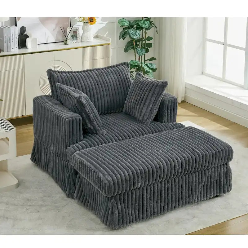 Chaise longue surdimensionnée moderne gris foncé de 47,8 po avec pouf et oreillers