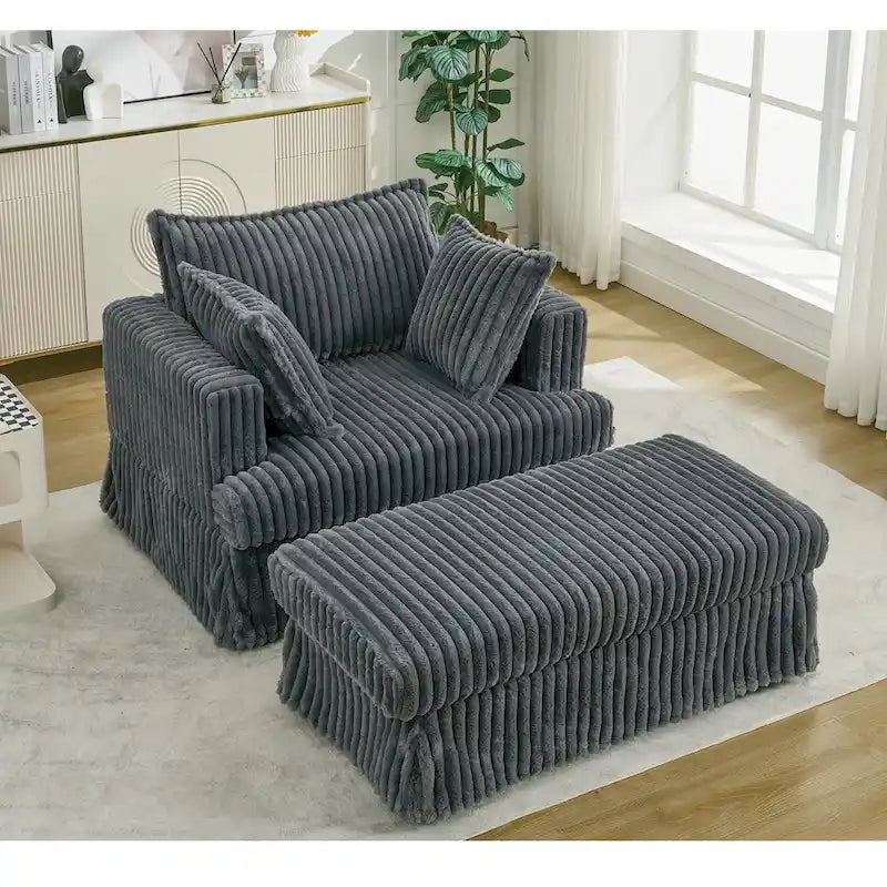 Chaise longue surdimensionnée moderne gris foncé de 47,8 po avec pouf et oreillers