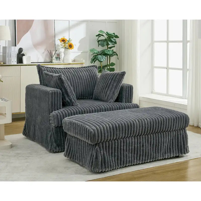 Chaise longue surdimensionnée moderne gris foncé de 47,8 po avec pouf et oreillers