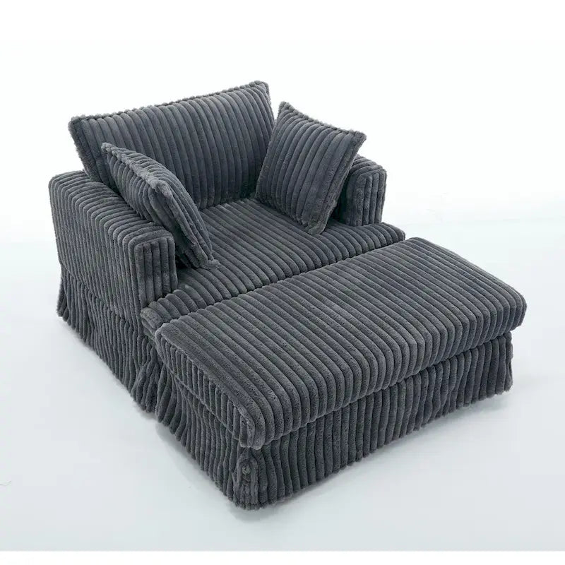 Chaise longue surdimensionnée moderne gris foncé de 47,8 po avec pouf et oreillers