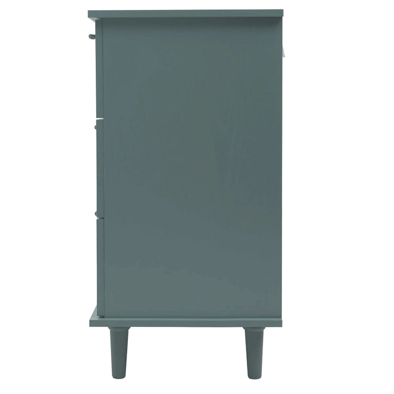 Commode horizontale à 7 tiroirs de style rétro avec façade de tiroirs sculptée et poignées métalliques pour chambre à coucher, salon