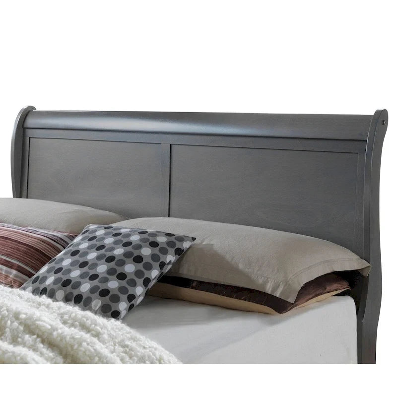 Lit traîneau contemporain en bois massif gris