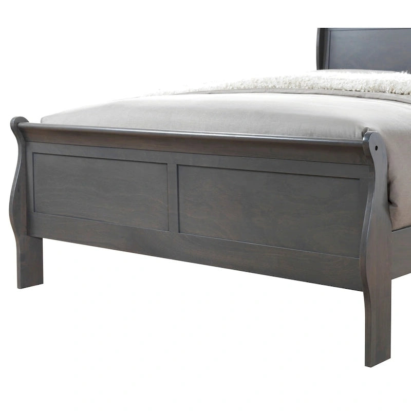 Lit traîneau contemporain en bois massif gris