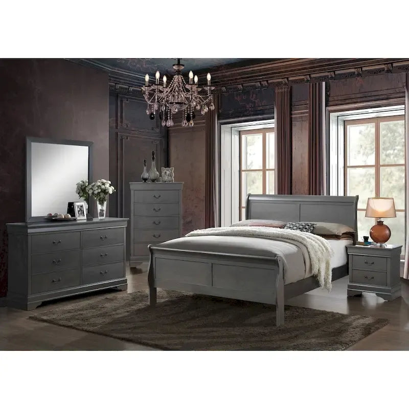 Lit traîneau contemporain en bois massif gris