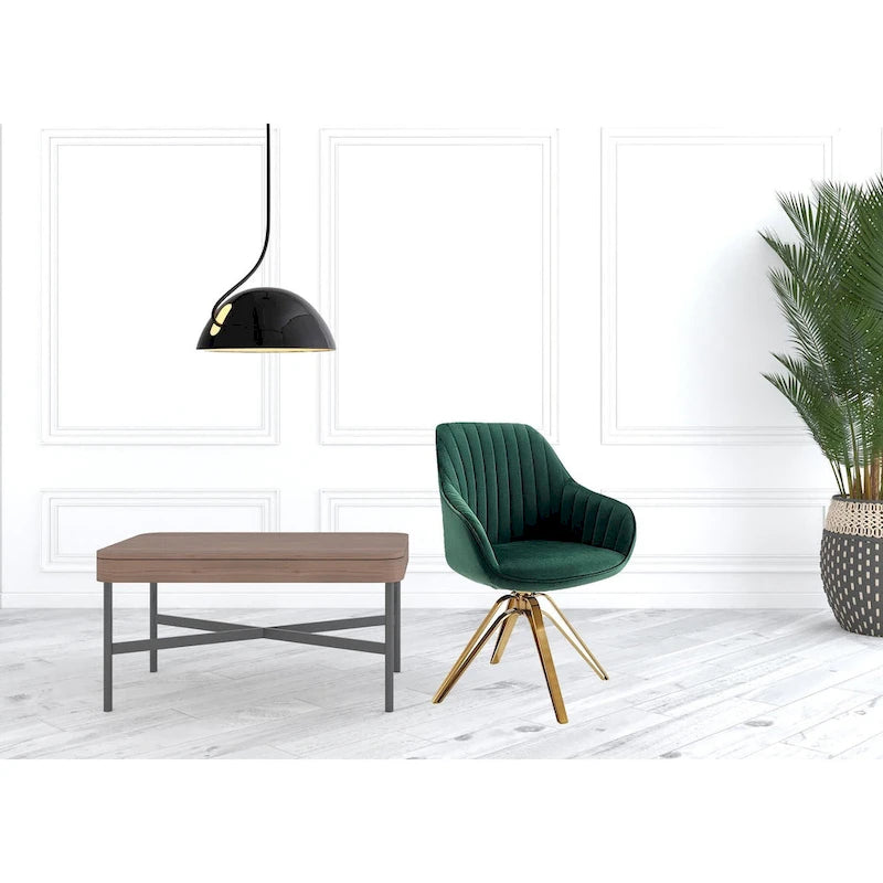 Fauteuil pivotant 23 en velours vert et doré - 23