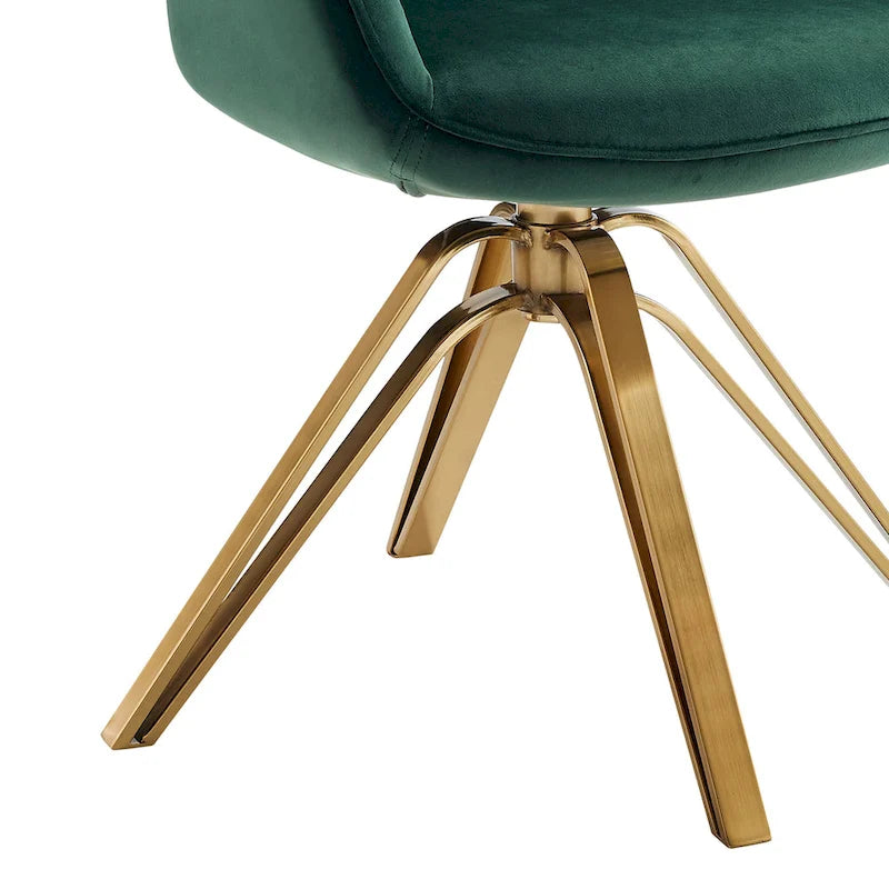 Fauteuil pivotant 23 en velours vert et doré - 23