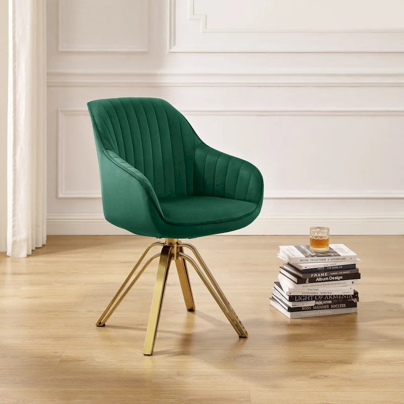 Fauteuil pivotant 23 en velours vert et doré - 23
