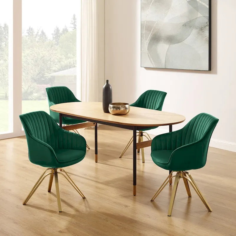 Fauteuil pivotant 23 en velours vert et doré - 23