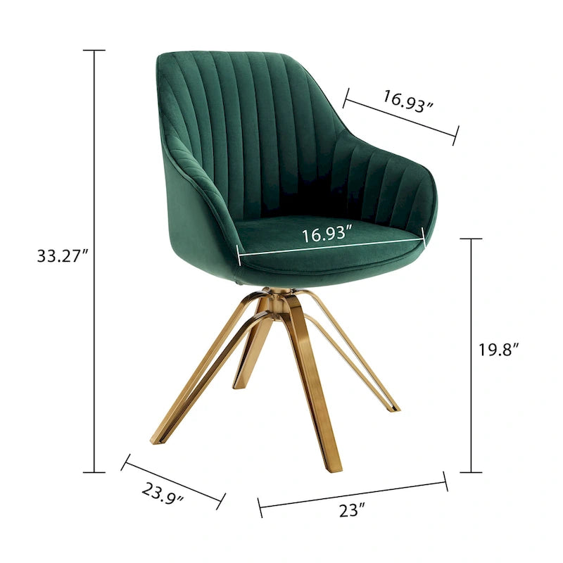 Fauteuil pivotant 23 en velours vert et doré - 23