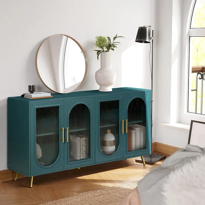 Meuble TV en bois avec armoire de rangement et étagères réglables - N/A