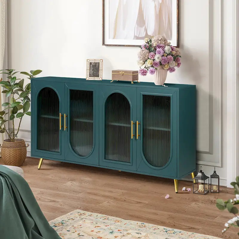 Meuble TV en bois avec armoire de rangement et étagères réglables - N/A