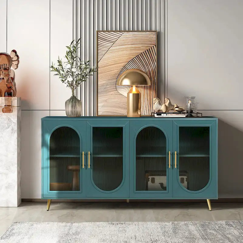 Meuble TV en bois avec armoire de rangement et étagères réglables - N/A