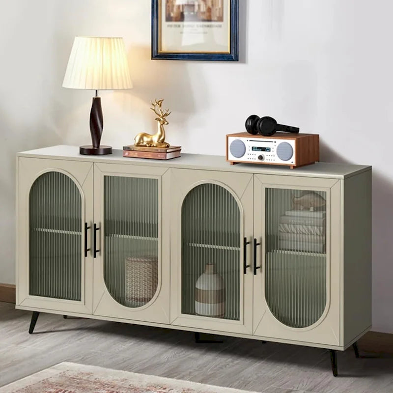 Meuble TV en bois avec armoire de rangement et étagères réglables - N/A