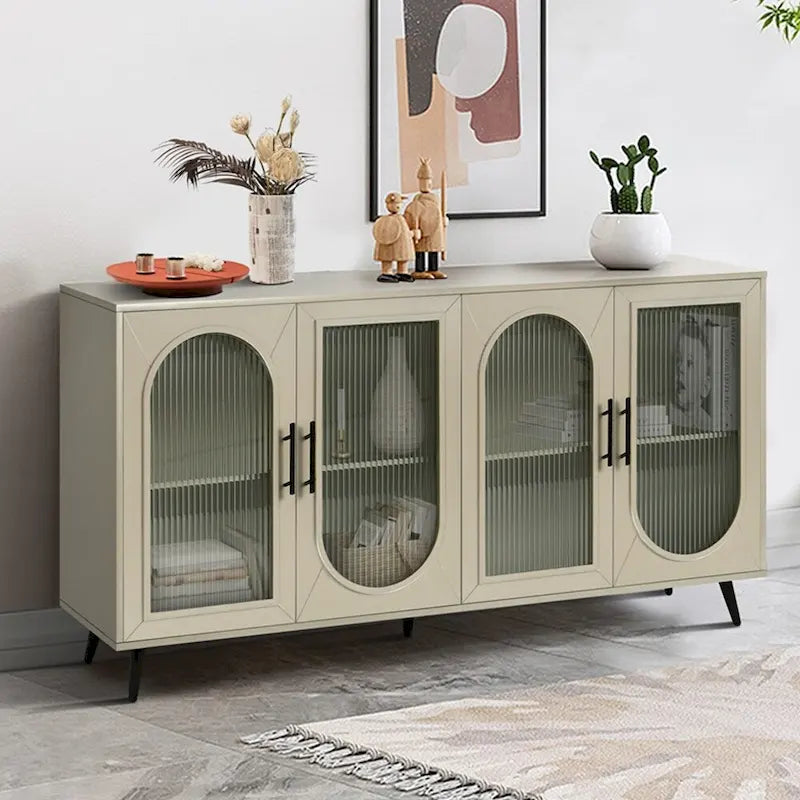 Meuble TV en bois avec armoire de rangement et étagères réglables - N/A