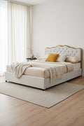Elegant Platform Bed,Buckle Shaped Backrest,With Four Storage Drawer
