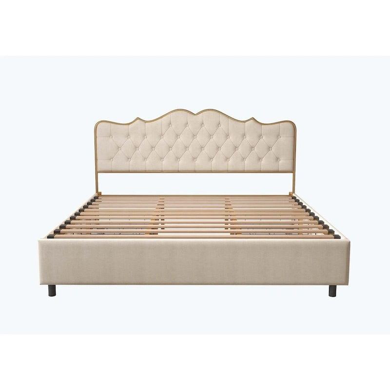 Lit plate-forme élégant, dossier en forme de boucle, avec quatre tiroirs de rangement