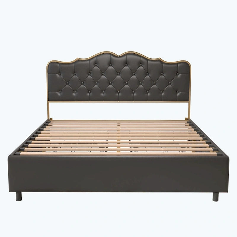 Lit plate-forme élégant, dossier en forme de boucle, avec quatre tiroirs de rangement