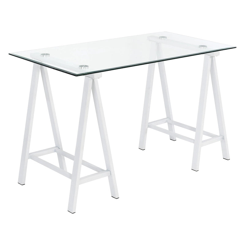 Bureau Middleton avec plateau en verre transparent et piètement en métal