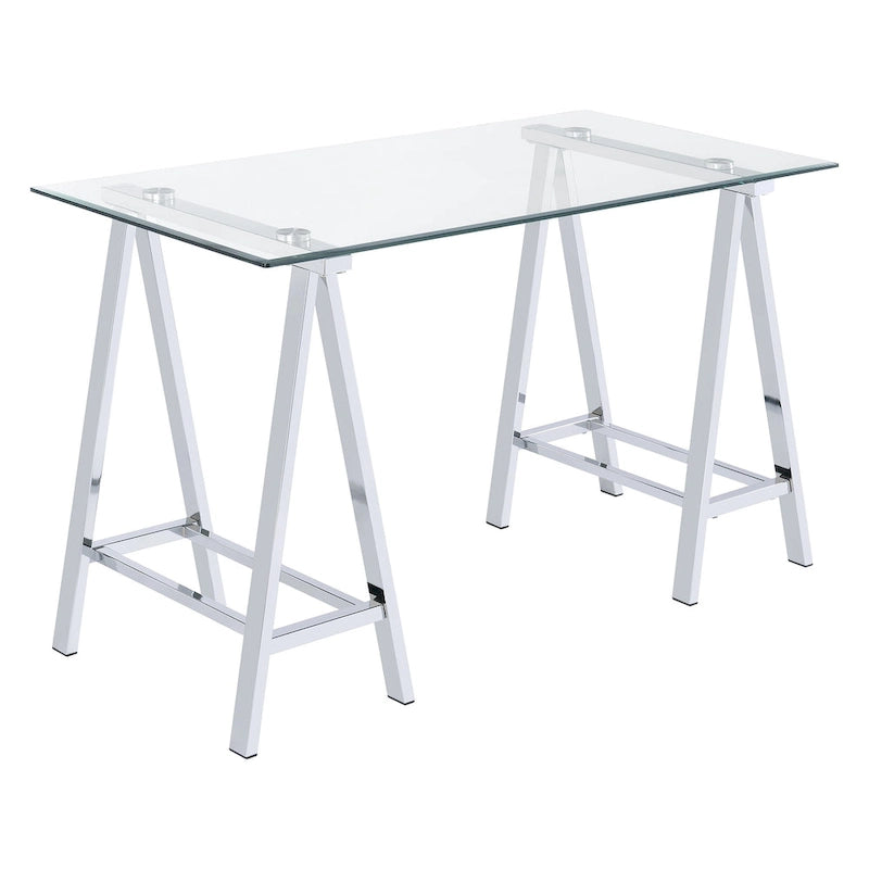 Bureau Middleton avec plateau en verre transparent et piètement en métal