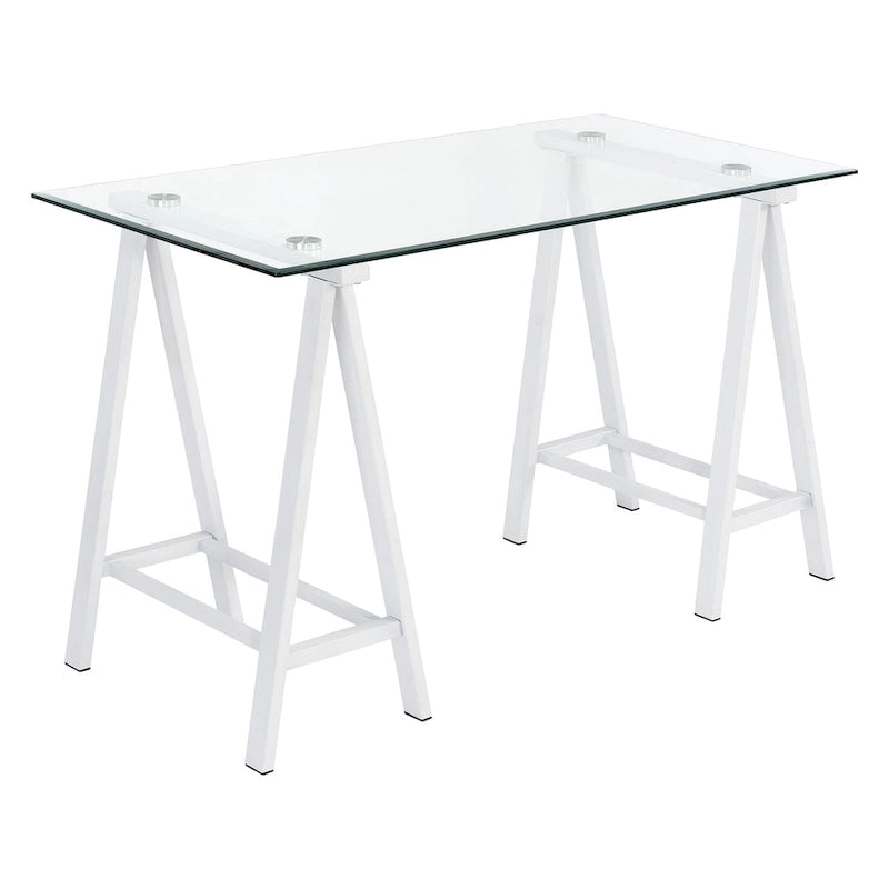 Bureau Middleton avec plateau en verre transparent et piètement en métal