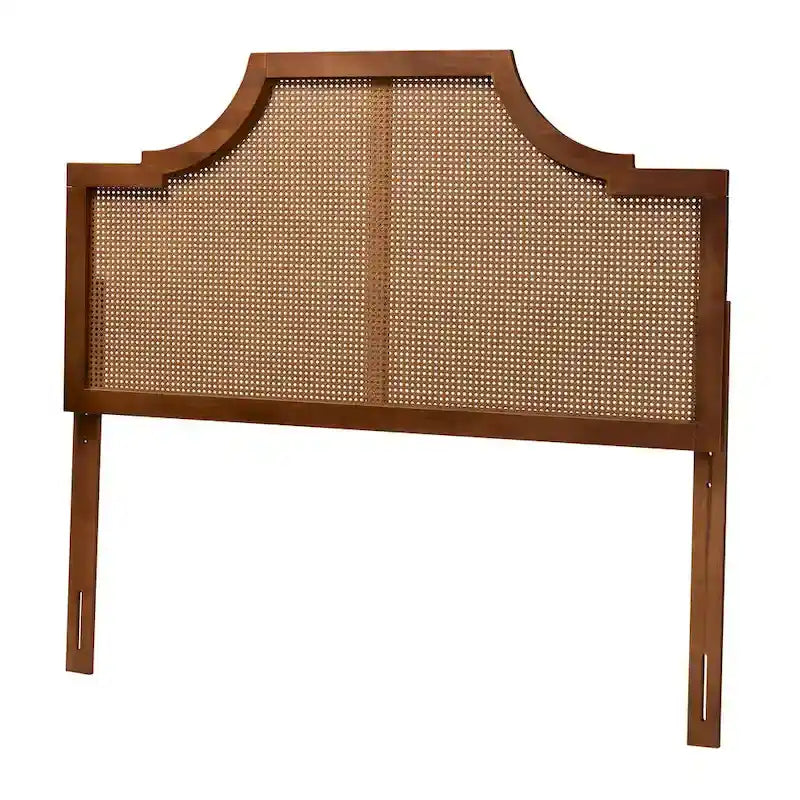Tête de lit en bois de frêne et rotin, finition noyer, style milieu de siècle