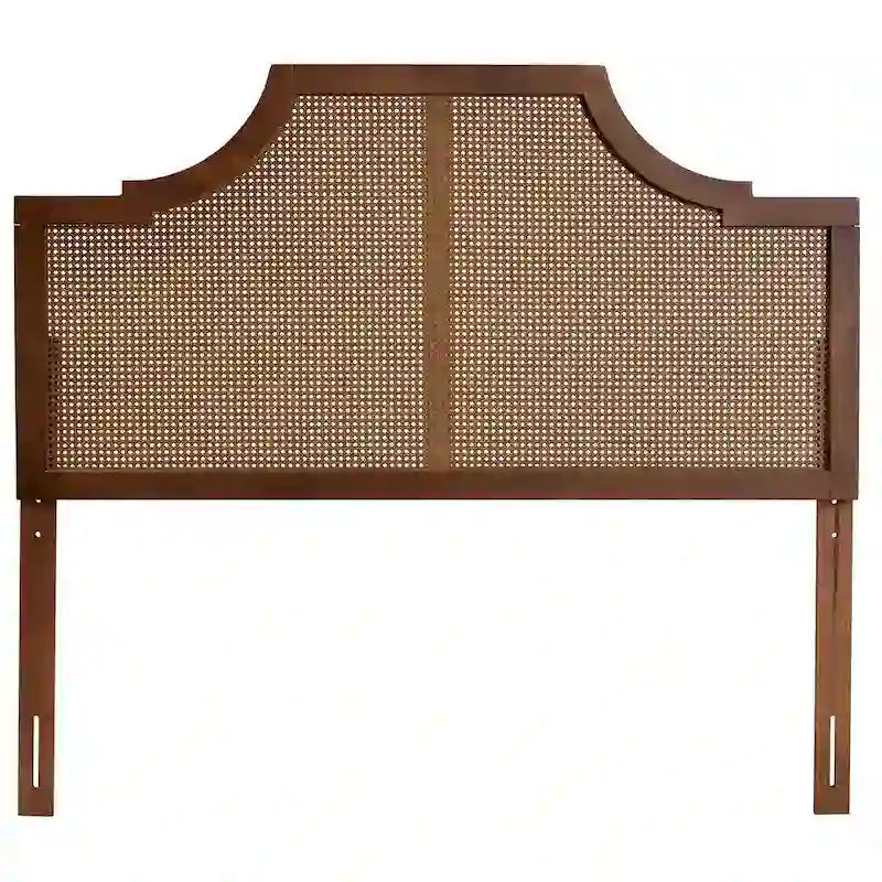Tête de lit en bois de frêne et rotin, finition noyer, style milieu de siècle