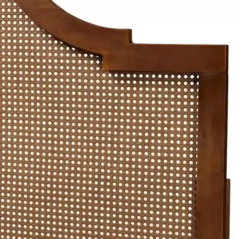 Tête de lit en bois de frêne et rotin, finition noyer, style milieu de siècle