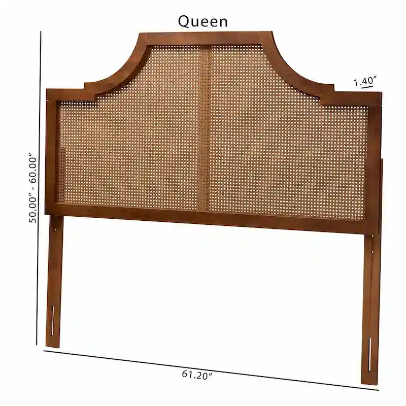 Tête de lit en bois de frêne et rotin, finition noyer, style milieu de siècle