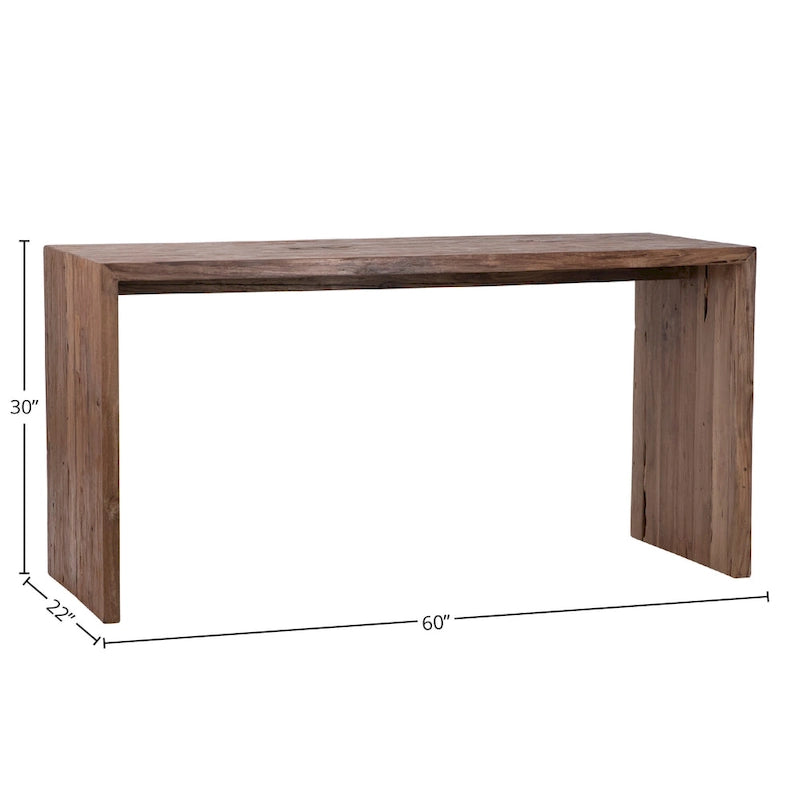 Bureau d'écriture rectangulaire Camila en teck recyclé de 60 pouces à plateau effet cascade