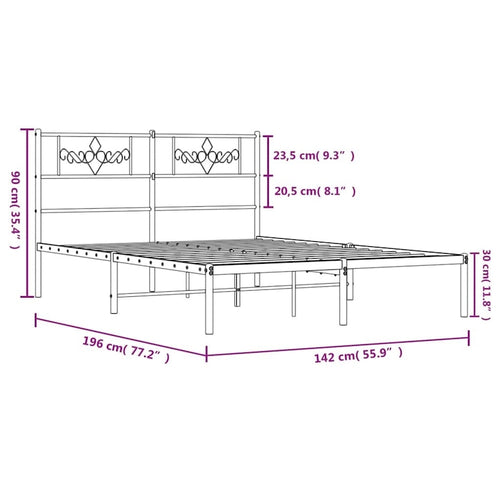 Cadre de lit double en métal blanc de 12 pouces sans matelas - 77,2 x 55,9 x 35,4