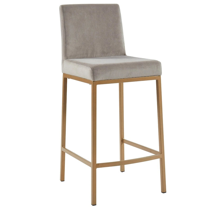 Set of 2 Gray and Gold Contemporary Upholstery Counter Chairs 37.5