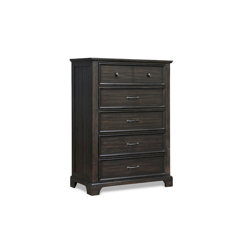 Commode de 142 cm de haut, 6 tiroirs, doublure en feutre et cèdre, brun noyer