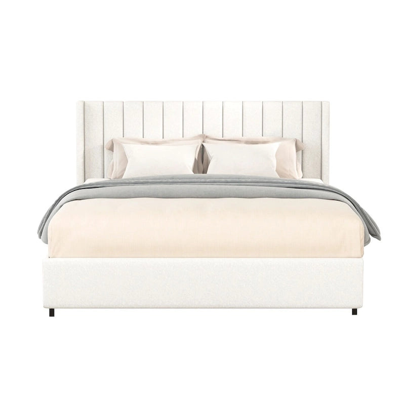 Lit plateforme tapissé de taille Queen avec tiroir
