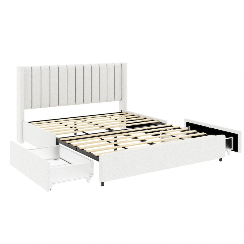 Lit plateforme tapissé de taille Queen avec tiroir