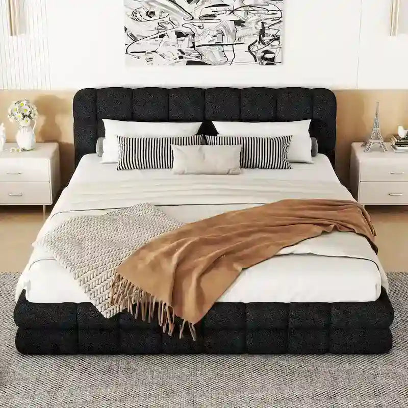 Lit double rembourré pour chambre à coucher