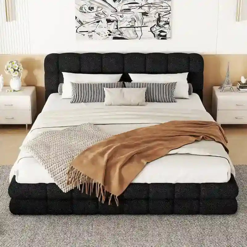 Lit double rembourré pour chambre à coucher